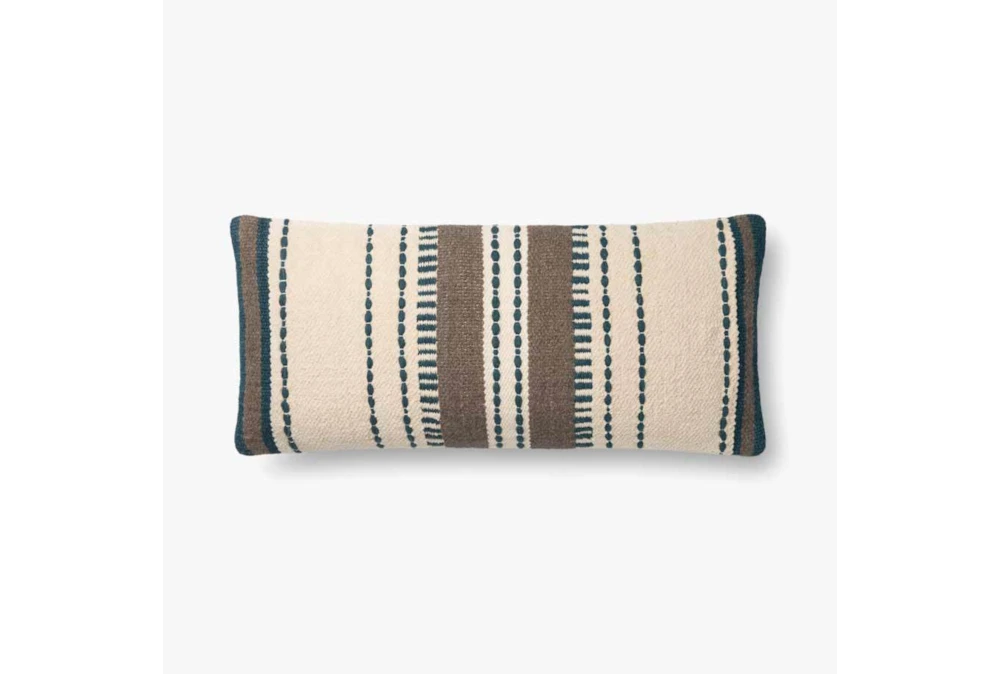 Accent Pillow-Magnolia Home CottonVertical Stripe Blue/Natural With Down Fill 12X27 By Joanna Gaines