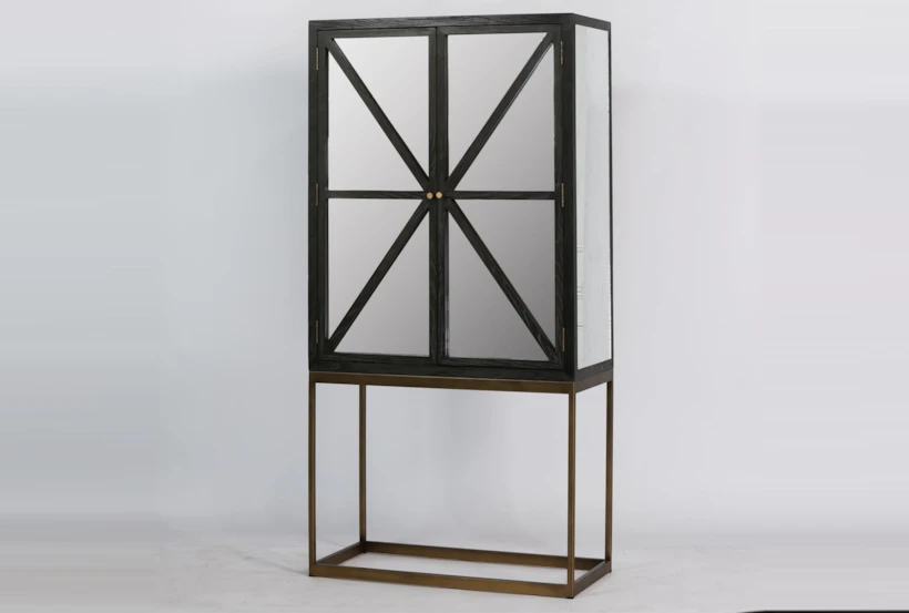 Antique Black Elm Mirrored Cabinet - 360
