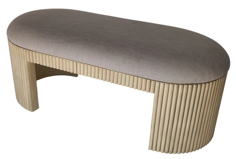 Ribbed Grey Upholstered Bench - 360