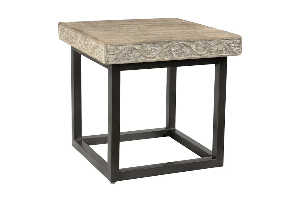 Grey Wash Hand Carved Accent Table