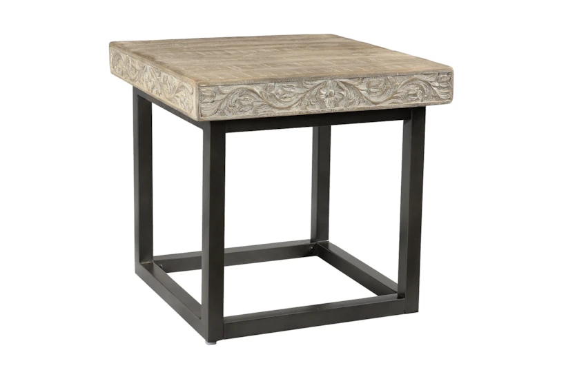 Grey Wash Hand Carved Accent Table - 360