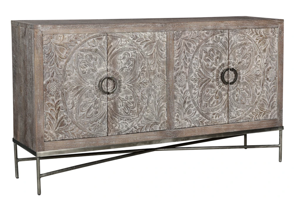 Grey Wash Hand Carved 67" Sideboard On Stand 