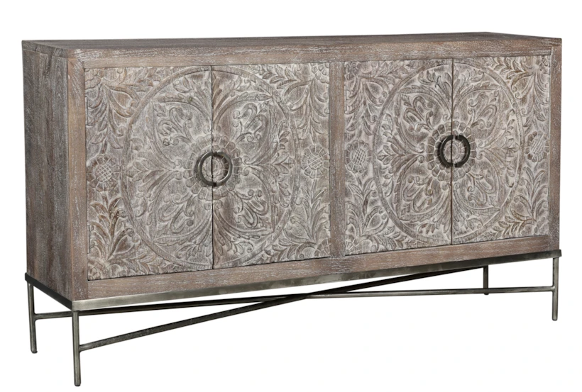 Grey Wash Hand Carved 67" Sideboard On Stand  - 360