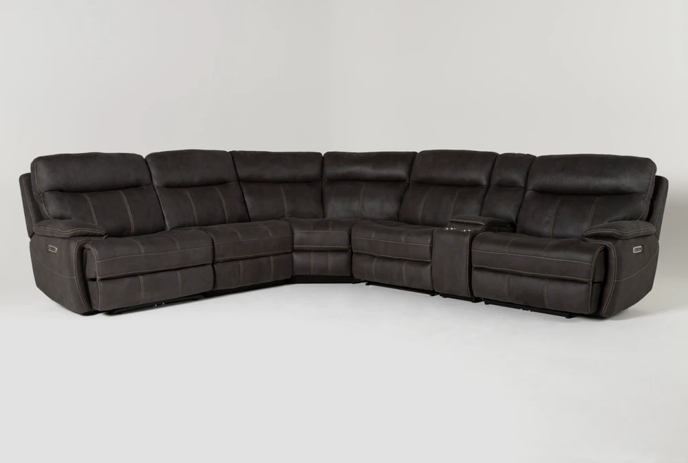 Denali II Charcoal 6 Piece 138" Reclining Sectional With 2 Power Headrests & Usb