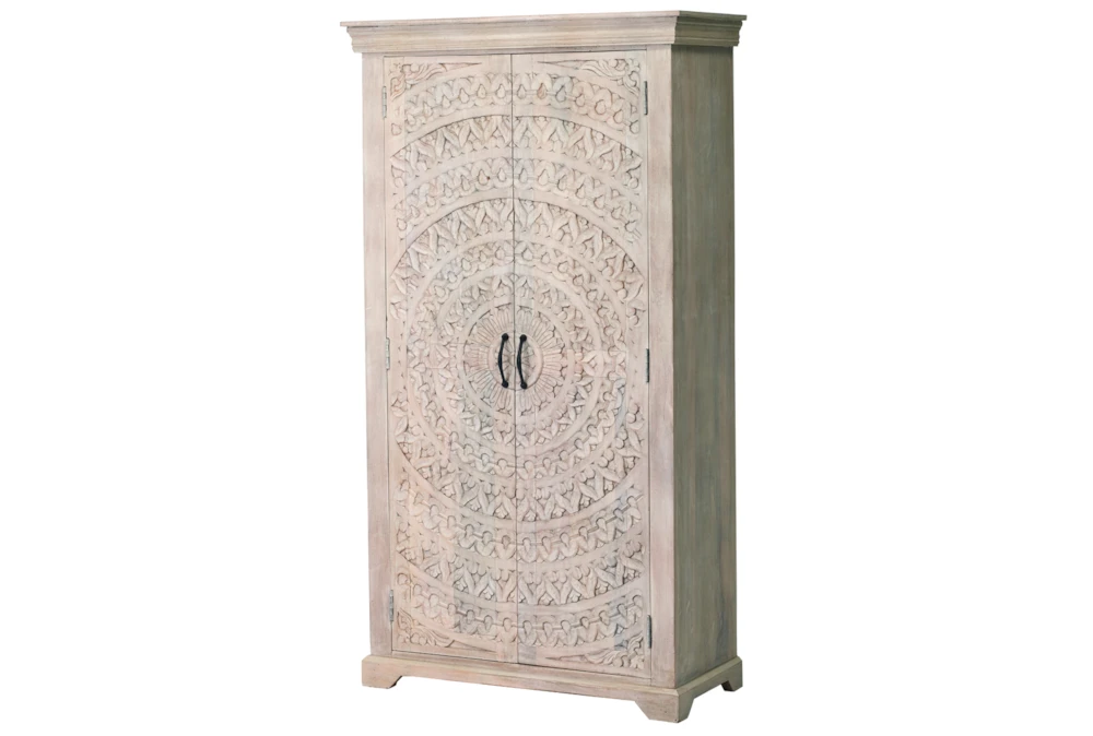 White Wash Hand Carved Lace Bar Cabinet 