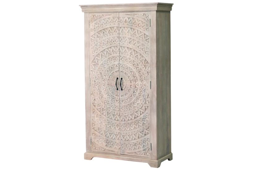 White Wash Hand Carved Lace Bar Cabinet  - 360