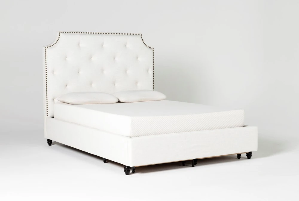 Sophia White II King Upholstered Panel Bed With Storage