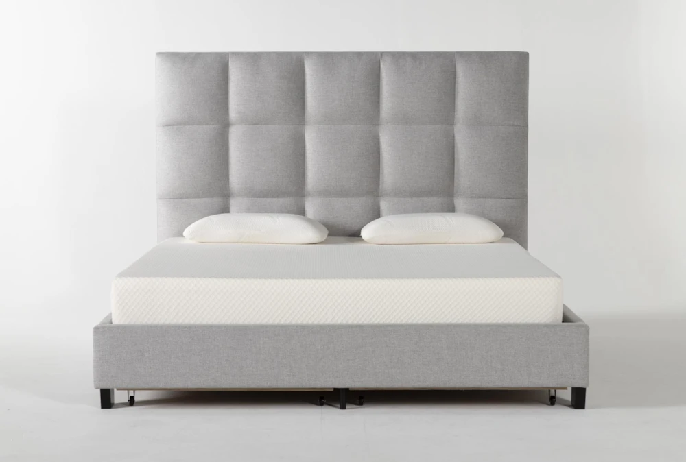 Boswell King Grey Upholstered Panel Bed With Storage