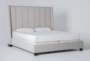 Topanga Grey 3 Piece California King Velvet Upholstered Bedroom Set With Pierce Natural 3-Drawer Nightstand + 1-Drawer Nightstand - Side