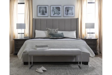 Topanga Grey Queen Velvet Upholstered Panel Bed