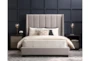 Topanga Grey 3 Piece Queen Velvet Upholstered Bedroom Set With Pierce Natural 3-Drawer Nightstand + 1-Drawer Nightstand - Room