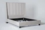 Topanga Grey 3 Piece Queen Velvet Upholstered Bedroom Set With Pierce Natural 3-Drawer Nightstand + 1-Drawer Nightstand - Side