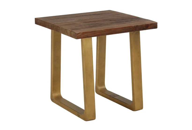 Reclaimed Pine + Antique Gold Accent Table - 360
