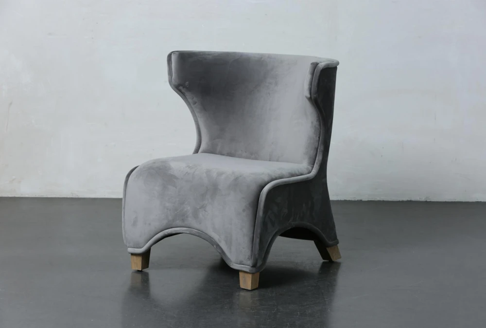 Grey Velvet Curved Leg Accent Chair