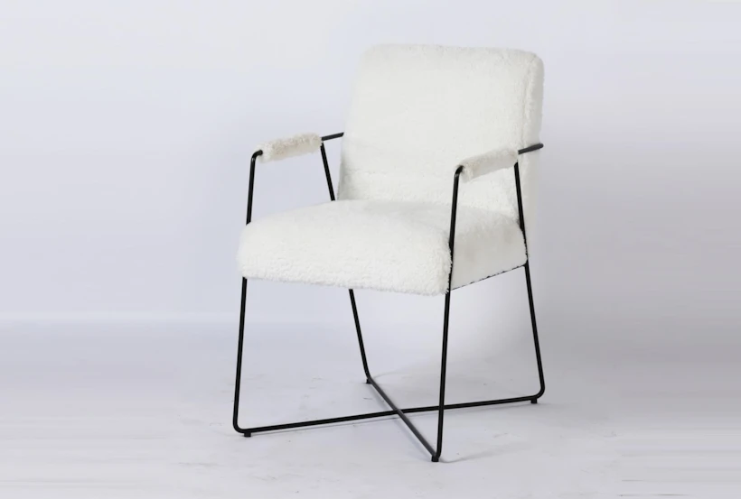 White Faux Fur Metal Arm Chair - 360