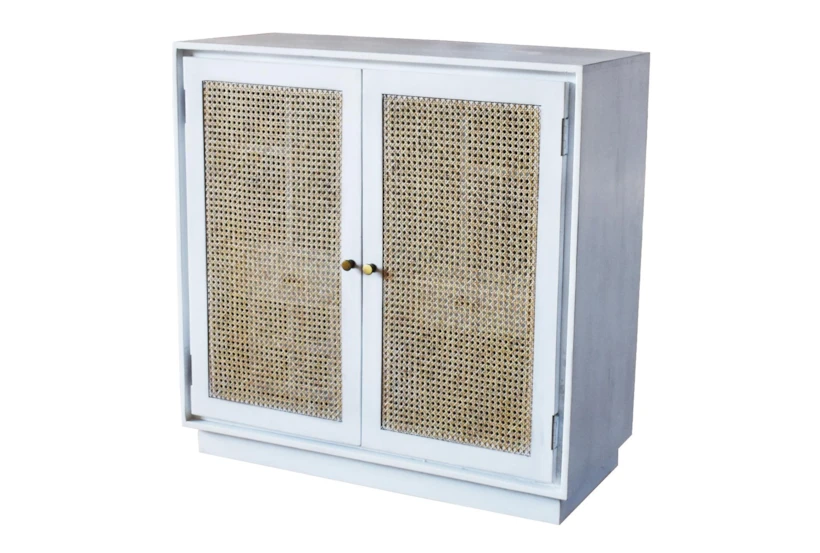 White Wash Wine Cabinet With Cane Doors  - 360