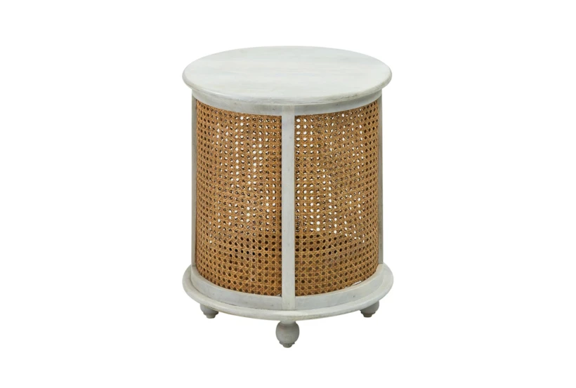 White Wash Round Wood + Metal Accent Table  - 360