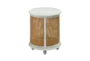 White Wash Round Wood + Metal Accent Table  - Signature