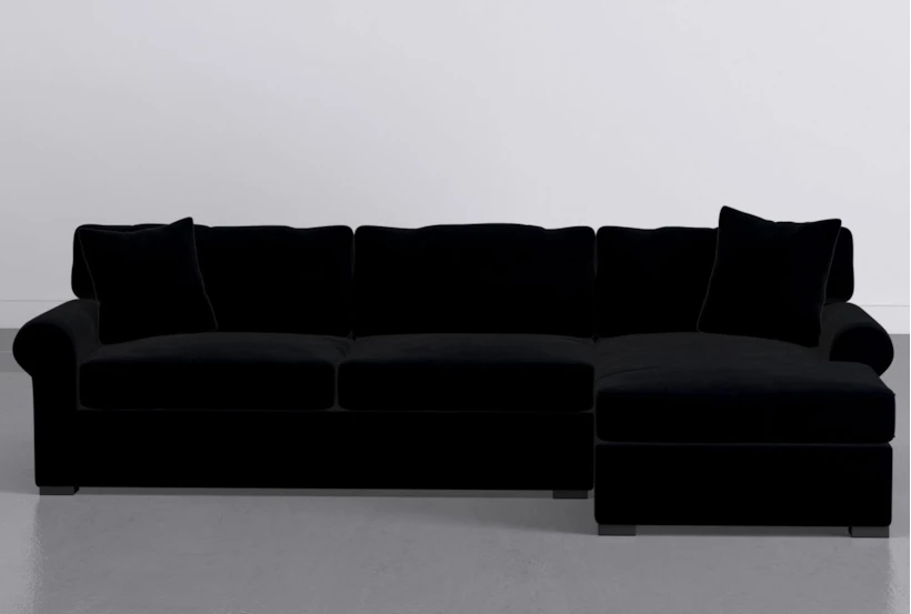 Elm II Foam 93" Blue Sofa With Reversible Chaise & Storage Ottoman - 360