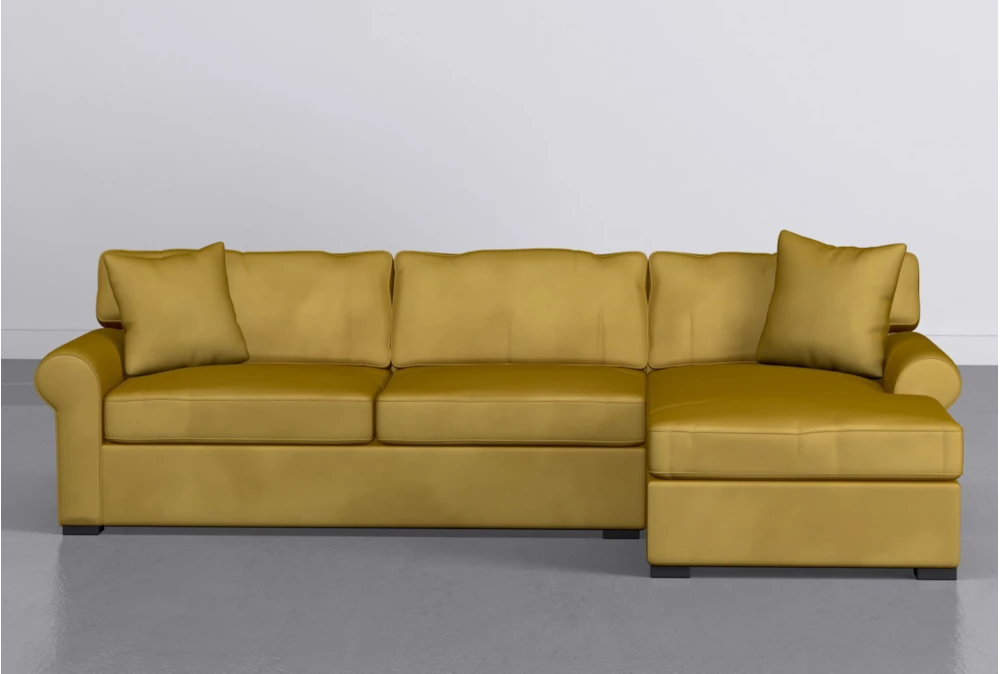 Elm II Foam 93" Yellow Sofa With Reversible Chaise & Storage Ottoman