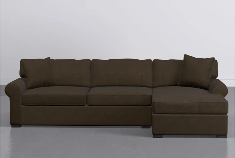 Elm II Foam 93" Chocolate Sofa With Reversible Chaise & Storage Ottoman - 360