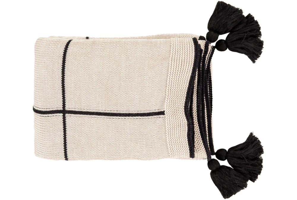 Ca Accent Throw-Black Knit Tassel Grid