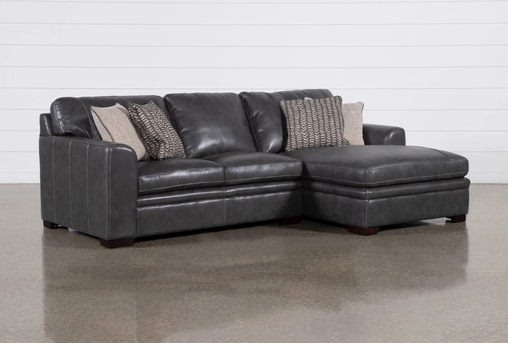 Greer Dark Grey Leather 2 Piece 105" Sectional With Right Arm Facing Chaise & Left Arm Facing Loveseat