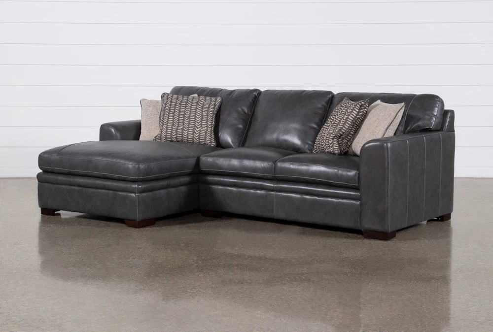 Greer Dark Grey Leather 2 Piece 105" Modular Sectional With Left Arm Facing Chaise & Right Arm Facing Loveseat