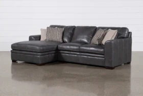 Greer Dark Grey Leather 2 Piece 105" Modular Sectional With Left Arm Facing Chaise & Right Arm Facing Loveseat