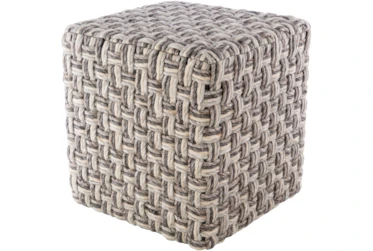 Pouf-Basket Weave Charcoal And Cream