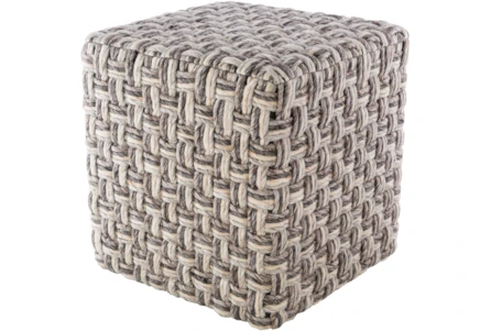 Pouf-Basket Weave Charcoal And Cream - Main