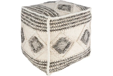 Pouf-Textured With Diamond Pattern Charcoal And White