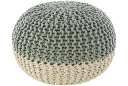 Pouf-Cabled Mint And White