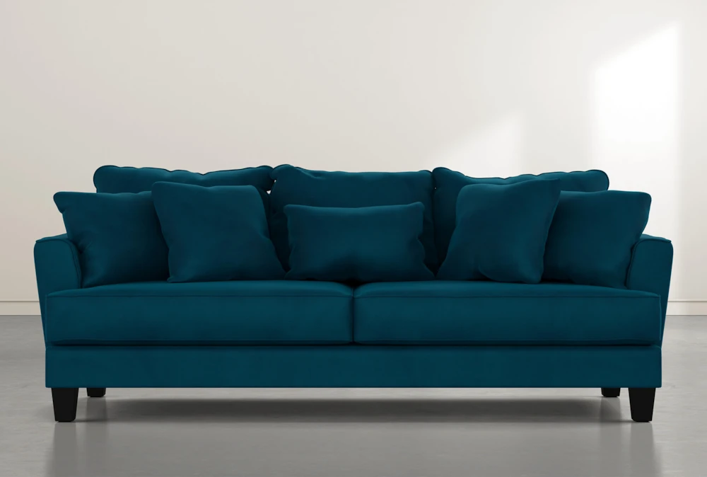 Elijah II 100" Teal Blue Velvet Sofa | Living Spaces