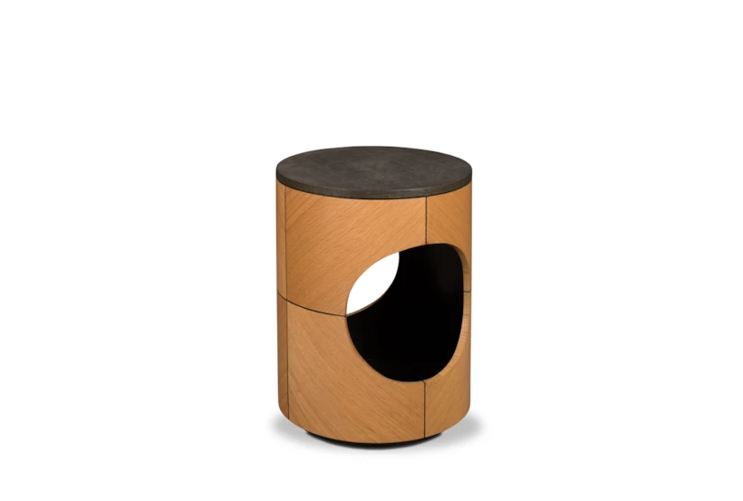 Oak + Shagreen Drum Accent Table - 360