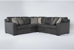 Greer Dark Grey Leather 3 Piece 105" Sectional With Right Arm Facing & Left Arm Facing Loveseat and Corner