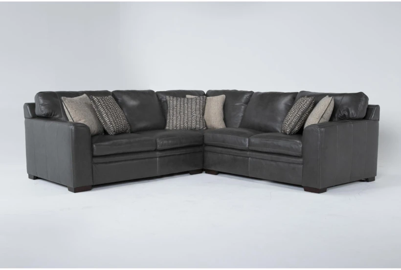 Greer Dark Grey Leather 3 Piece 105" Sectional With Right Arm Facing & Left Arm Facing Loveseat and Corner - 360