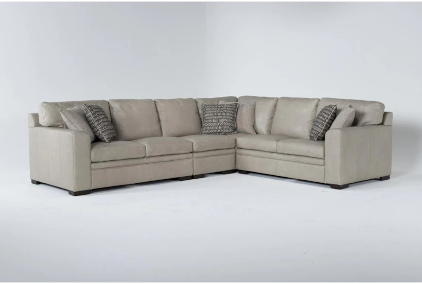 Greer Stone Leather 4 Piece 133" Modular Sectional With Right Arm Facing & Left Arm Facing Loveseat, Armless Chair and Corner - 360