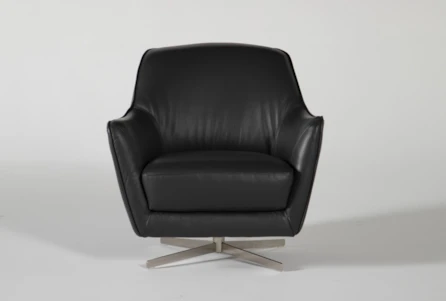 Cara Slate Leather Swivel Accent Chair