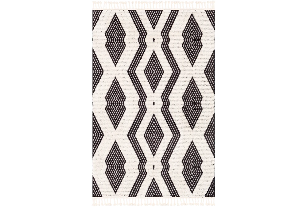 5'3"x7'3" Rug-Globally Inspired High/Low Pile With Fringe Black/Ivory