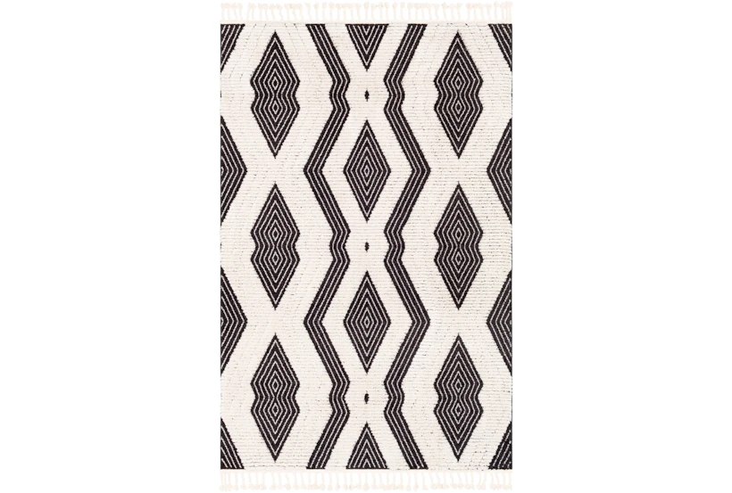 7'8"x10'2" Rug-Globally Inspired High/Low Pile With Fringe Black/Ivory - 360