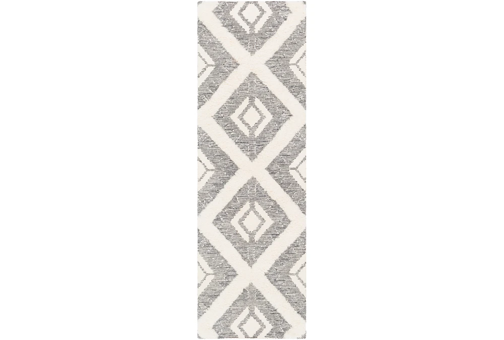 2'5"x8' Rug-High/Low Pile With Diamond Pattern Charcoal/Cream