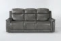 Serena Grey Leather 87" Power Reclining Sofa with Power Headrest, USB, Heat & Massage - Signature