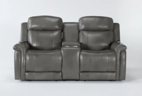 Serena Grey Power Reclining 77" Console Loveseat With Power Headrest, Heat And Massage