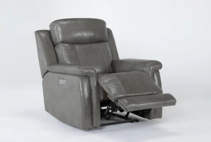 Serena Grey Leather Power Recliner with Power Headrest, Lumbar & USB - Side