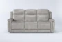 Serena Taupe Leather 87" Power Reclining Sofa with Power Headrest, Lumbar, USB, Heat & Massage - Signature