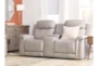 Serena Taupe Leather 77" Power Reclining Storage Console Loveseat with Power Headrest, Lumbar, USB, Heat & Massage - Room