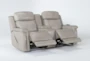 Serena Taupe Leather 77" Power Reclining Storage Console Loveseat with Power Headrest, Lumbar, USB, Heat & Massage - Side