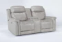 Serena Taupe Leather 77" Power Reclining Storage Console Loveseat with Power Headrest, Lumbar & USB - Side