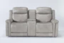 Serena Taupe Leather 77" Power Reclining Storage Console Loveseat with Power Headrest, Lumbar & USB - Signature